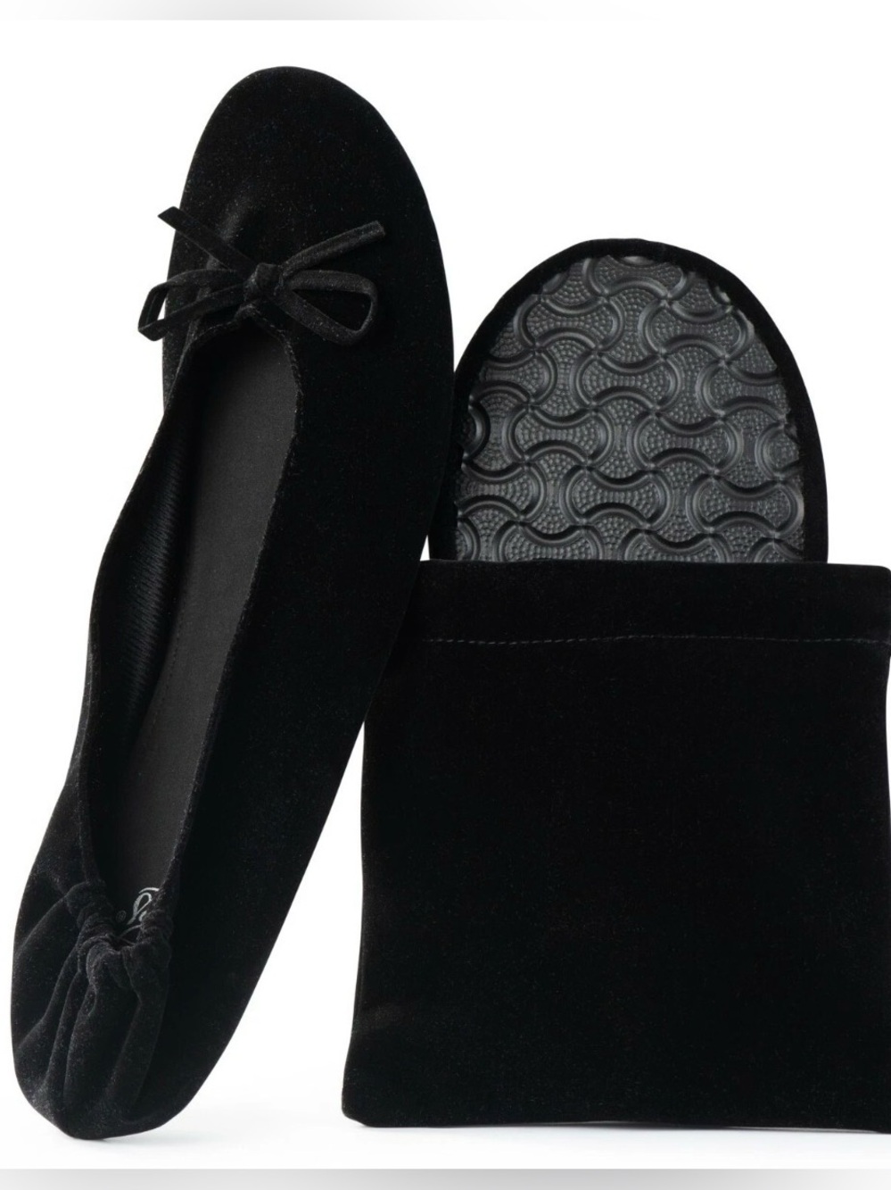 NWOT Velvet Foldable Ballet Flats Portable Travel Shoes! Large. Black. 🖤